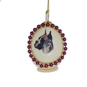 Vintage Handmade Boxer Dog Real Egg Christmas Ornament Beaded